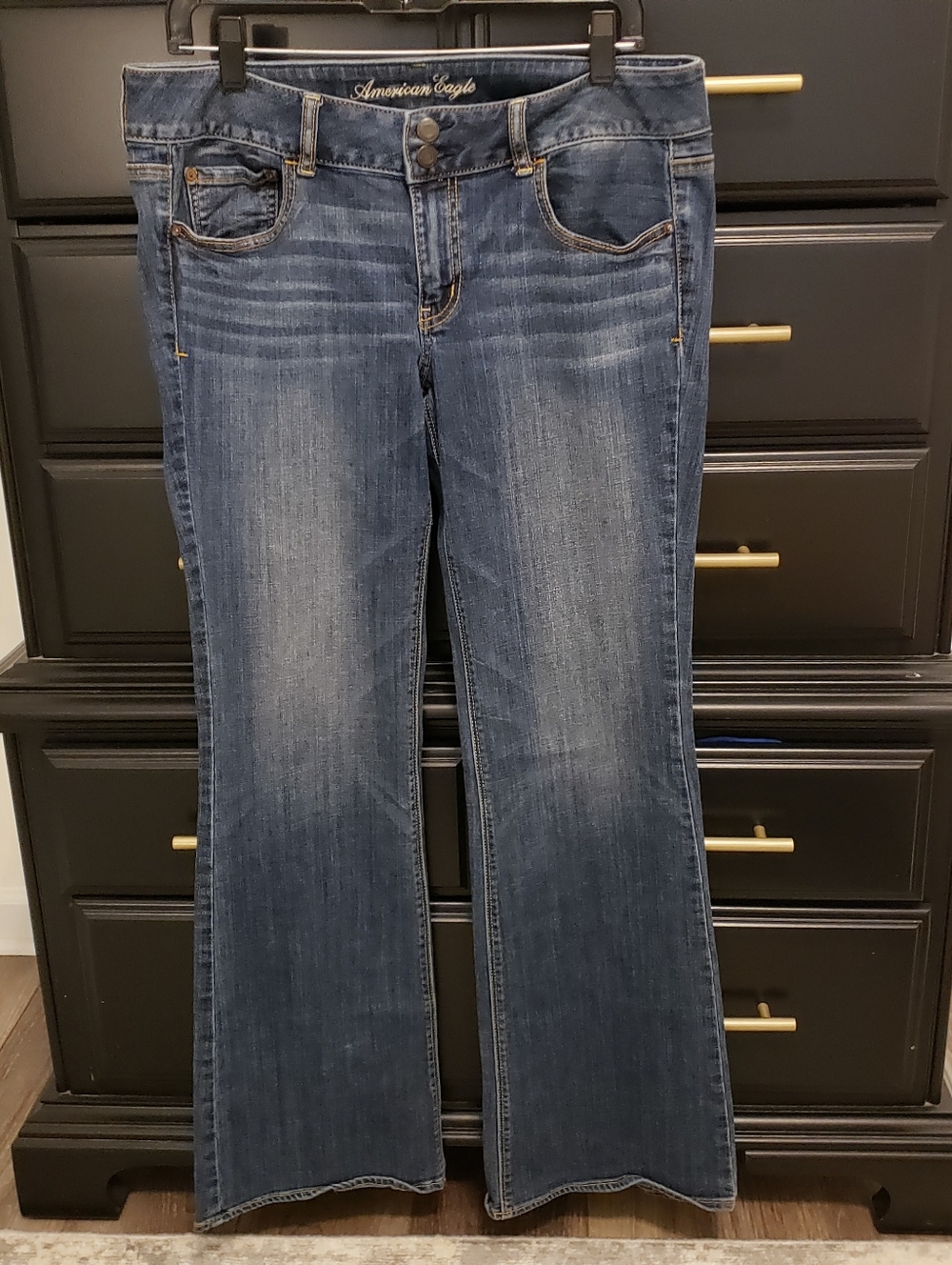 American Eagle Dark Wash Artist Stretch Denim Flare Womens Jeans Size 12 Long